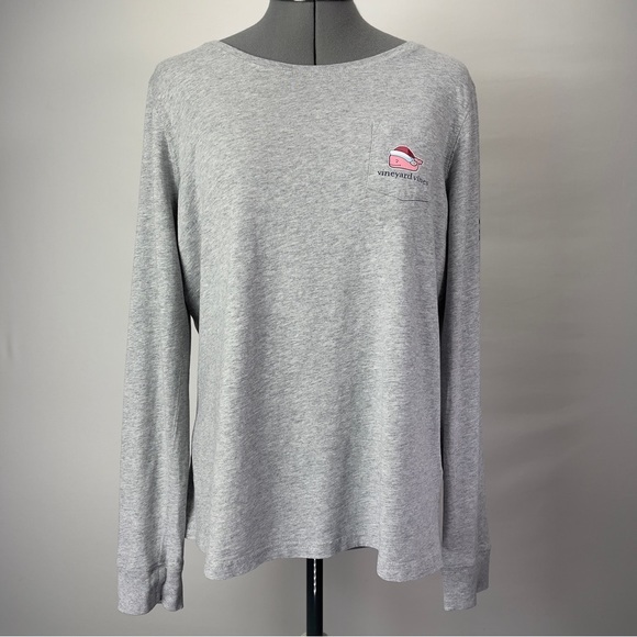 VINEYARD Vines Women’s Long Sleeve Santa Whale Pocket T-shirt in Grey Size L - Picture 2 of 12